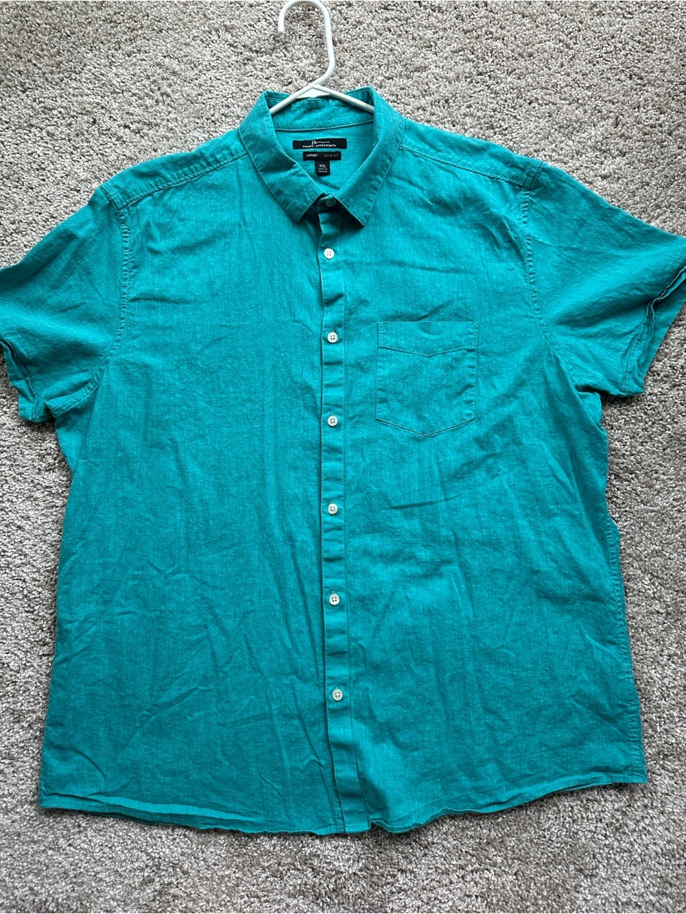 Marc Anthony Luxury Slim Fit Shirt Mens XL Green Linen/Cotton Short Sleeve. 550